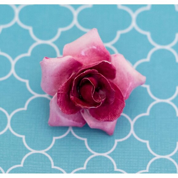 Vintage Bright Pink Rose Brooch by English Bone China - R14 - Picture 1 of 3